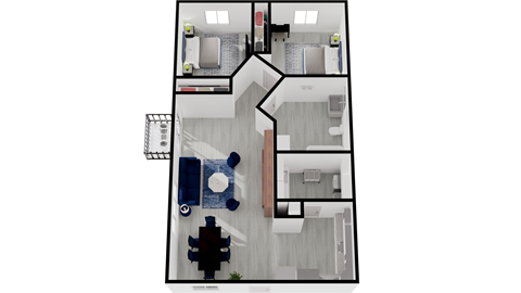 Floor plan for 2 beds, 1 bath, 850 sqft